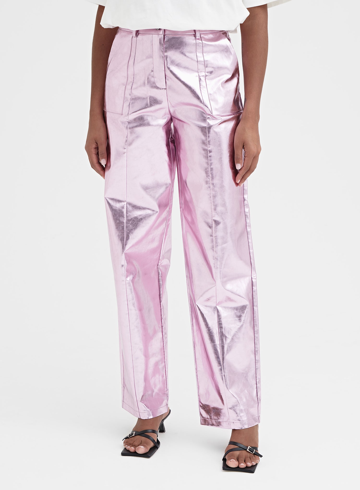 Pink Metallic Faux Leather Trouser